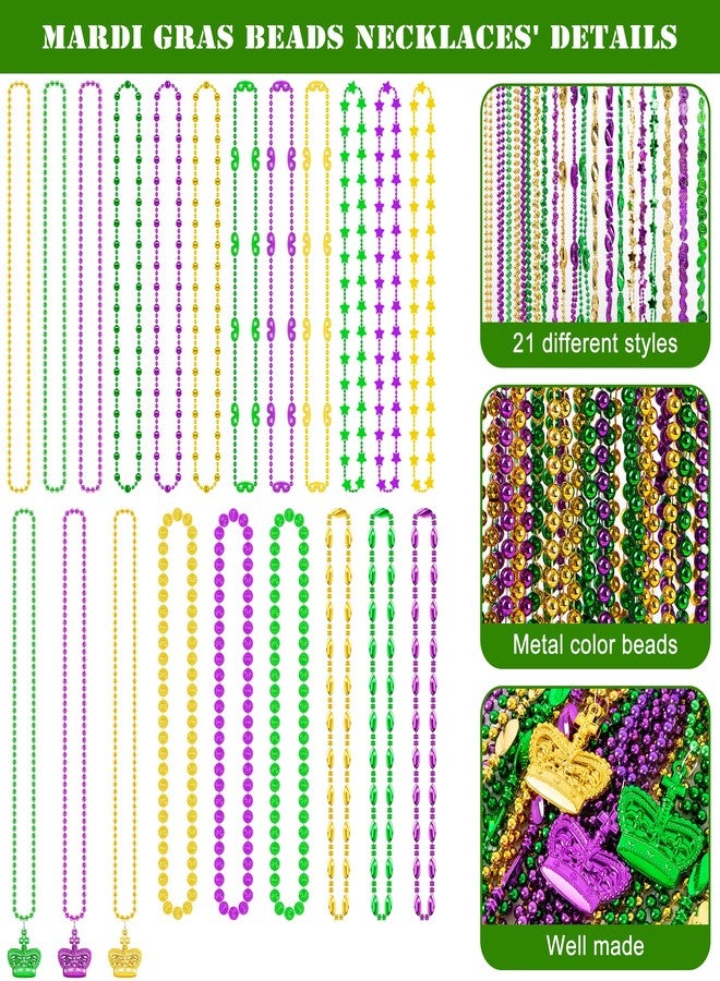 EOBOH 48PCS Mardi Gras Beads, Metallic Mardi Gras Beads Necklace, 10 Kinds Green Purple Gold Necklaces Bulks, Coins Mask Bead Necklace Costumes, Festival Carnivals Events Parade Throws Party Accessories - Image 3